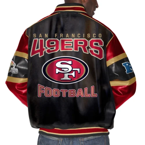 Alternative view of San Francisco 49ers Vintage Leather Raglan Full Zipp Black Bomber Jacket