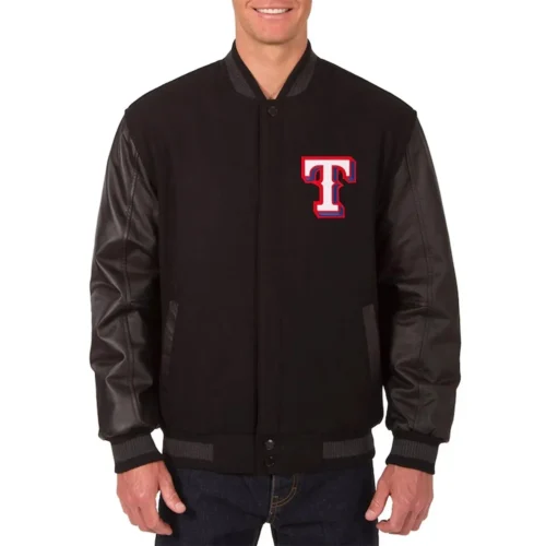 Texas Rangers Two Tone Wool & Leather Varsity Jacket