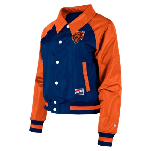 Women's Chicago Bears Coaches Raglan Navy/Orange Satin Jacket