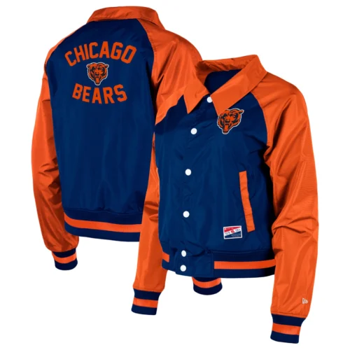 Women's Chicago Bears Coaches Raglan Navy/Orange Satin Jacket - Image 3