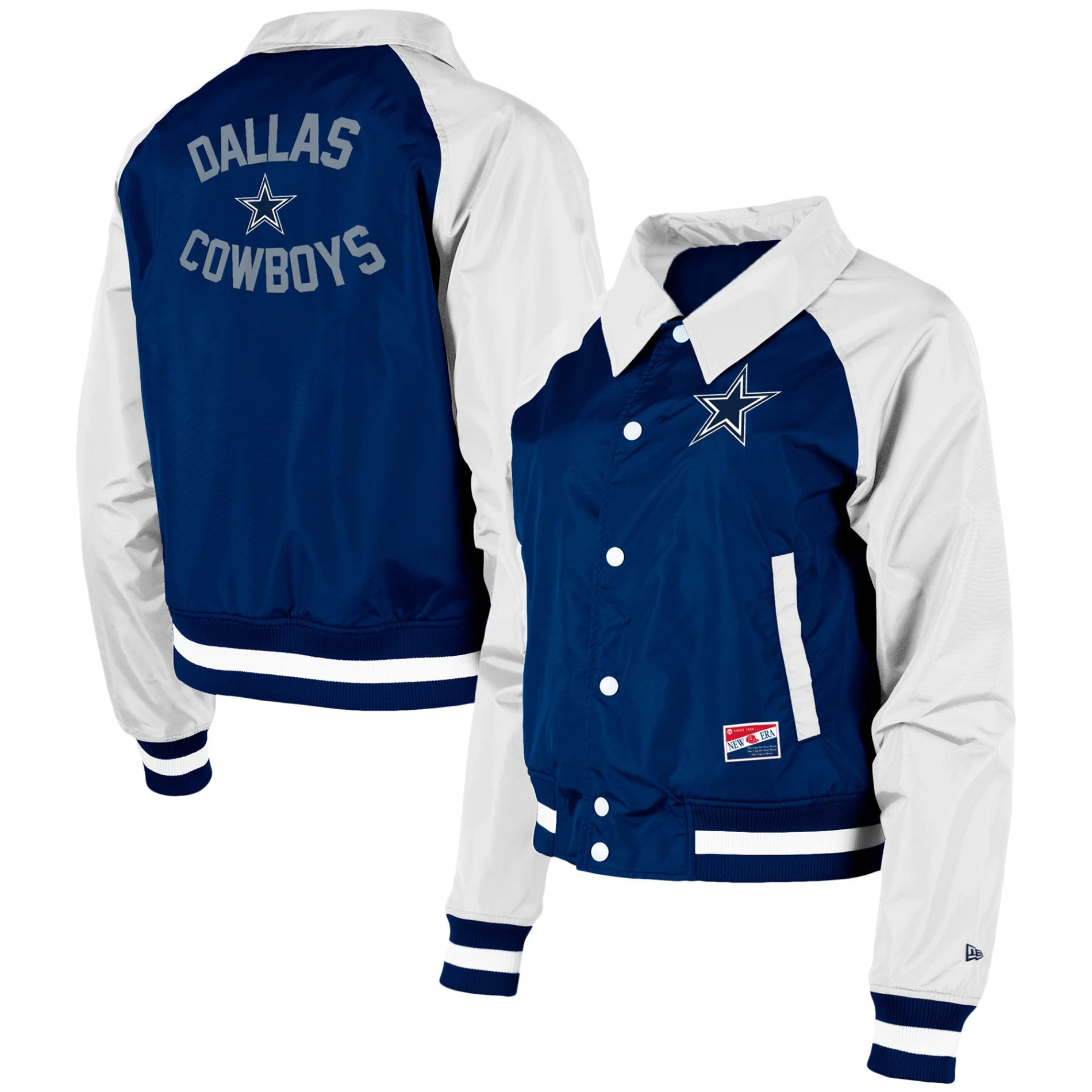 Women's Dallas Cowboys Coaches Raglan Navy/White Satin Jacket - Image 3