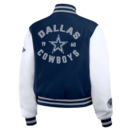Alternative view of Women’s Dallas Cowboys Cropped Full Zip Navy/White Wool Varsity Jacket