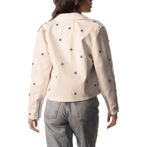 Alternative view of Women’s Dallas Cowboys Moto Full-Zip White Leather Jacket