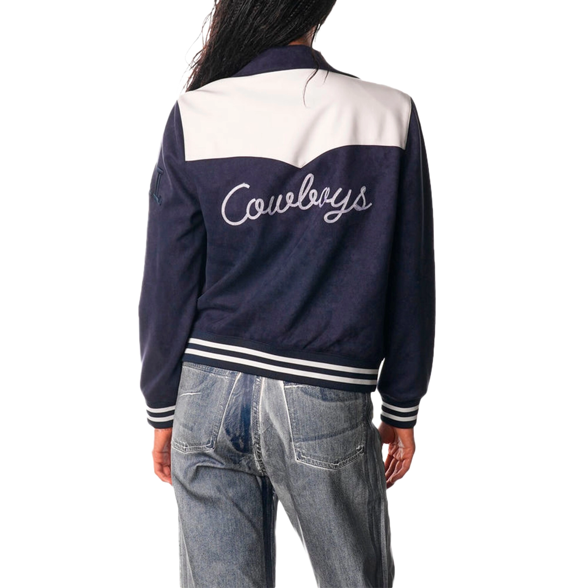 Women's Dallas Cowboys Suede Full-Snap Navy Bomber Jacket - Image 2