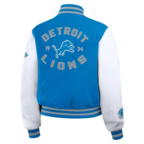 Alternative view of Women’s Detroit Lions Cropped Full Zip Blue/White Wool Varsity Jacket