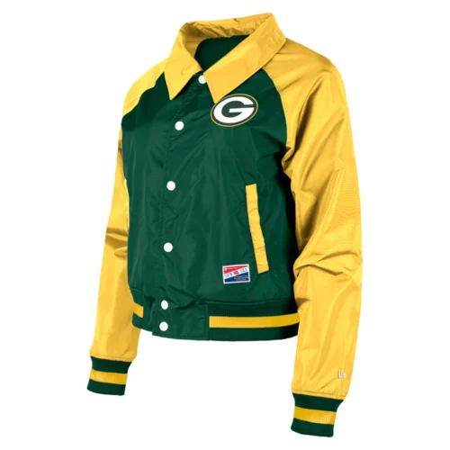 Women's Green Bay Packers Coaches Raglan Green/Yellow Satin Jacket