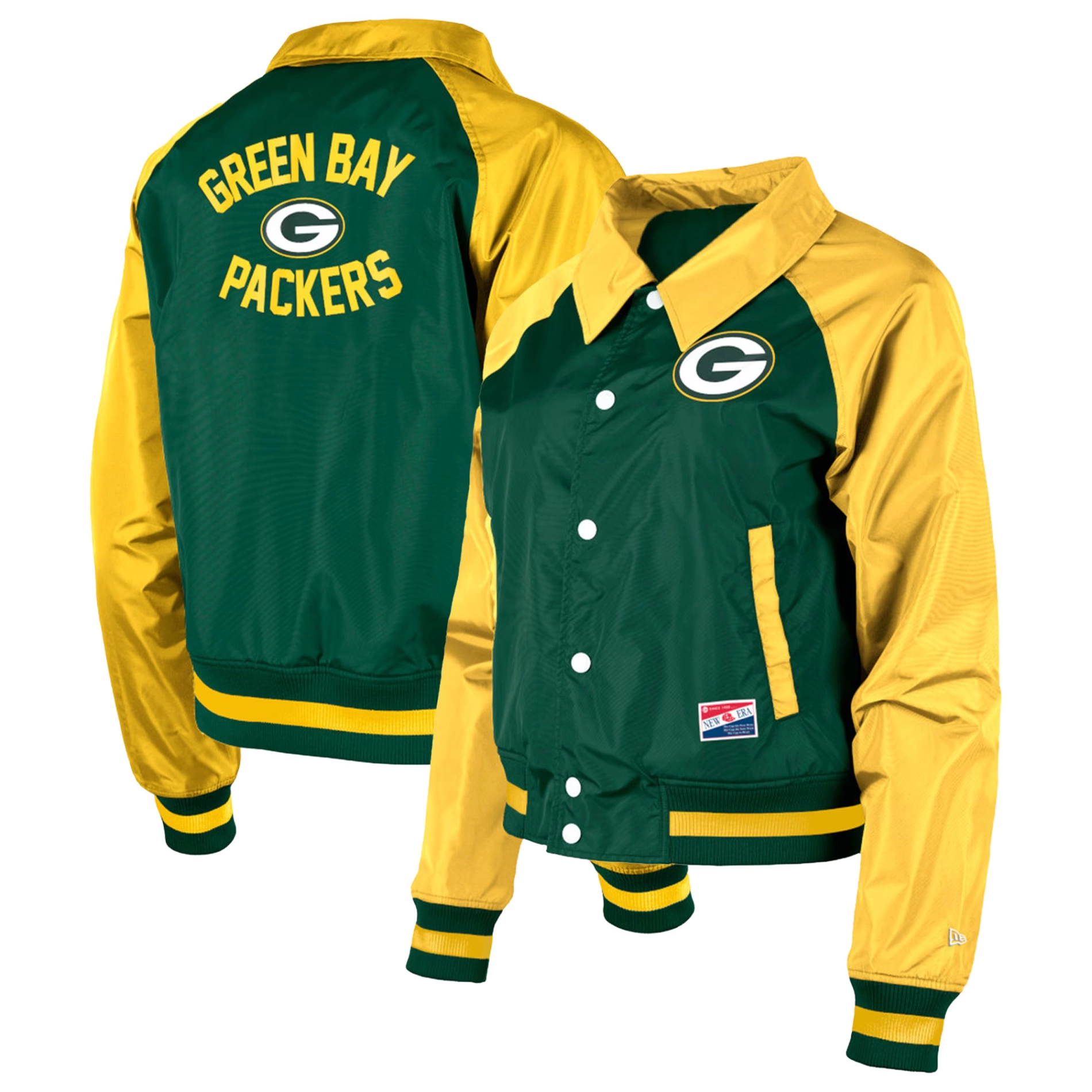 Women's Green Bay Packers Coaches Raglan Green/Yellow Satin Jacket - Image 3