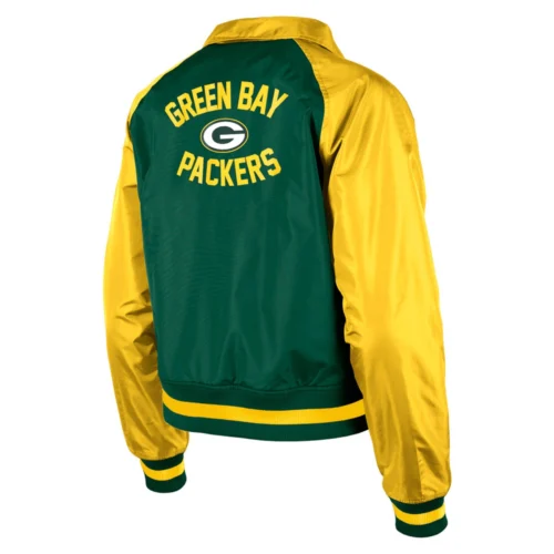 Alternative view of Women's Green Bay Packers Coaches Raglan Green/Yellow Satin Jacket