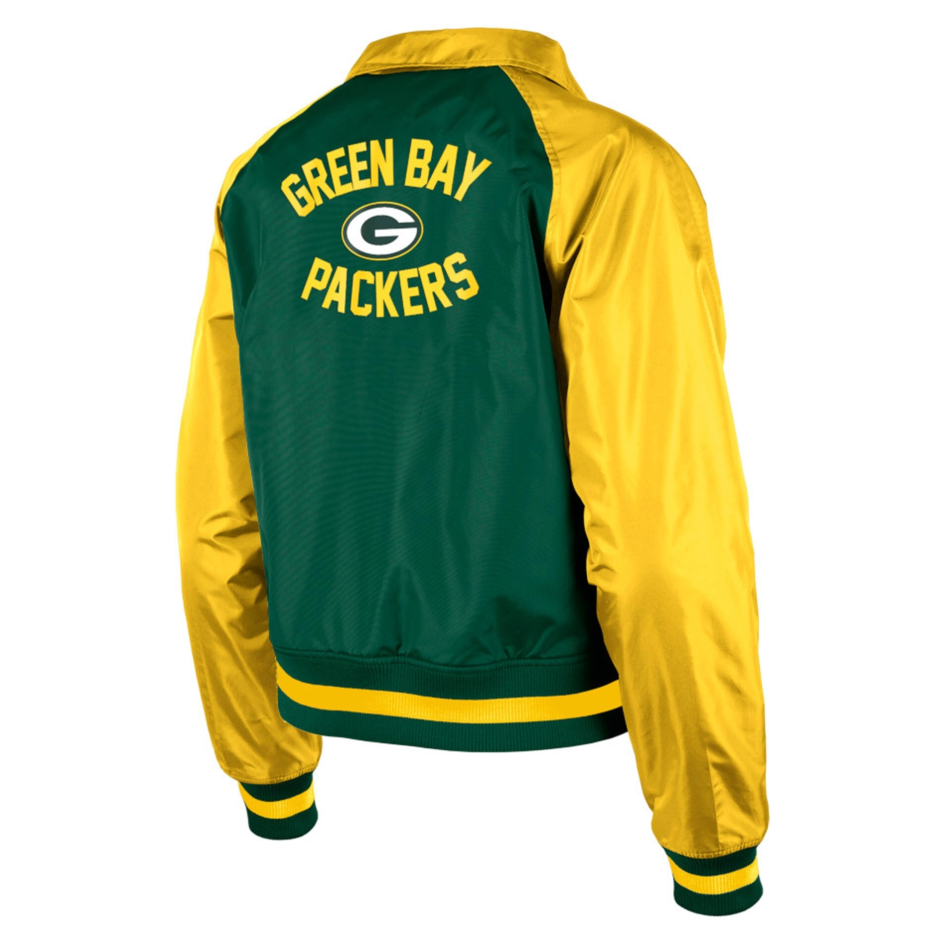 Women's Green Bay Packers Coaches Raglan Green/Yellow Satin Jacket - Image 2