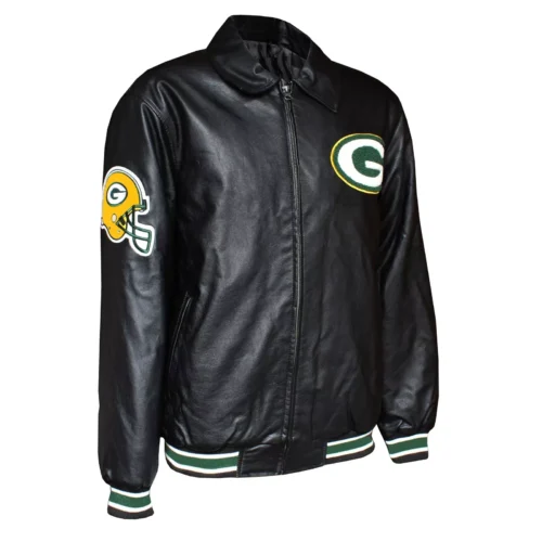 Green Bay Packers Full-Zip White Leather Bomber Jacket