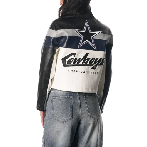 Women’s Dallas Cowboys Moto Full-Zip Black Leather Jacket - Image 3
