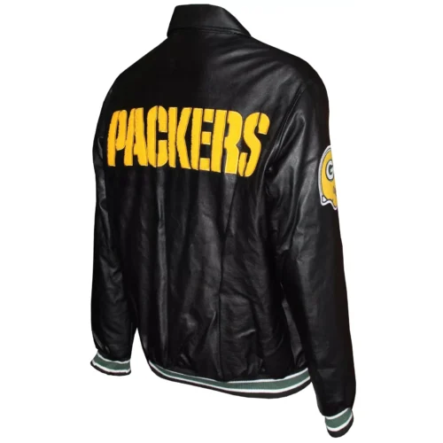 Alternative view of Green Bay Packers Full-Zip White Leather Bomber Jacket