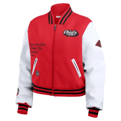 Women’s Kansas City Chiefs Cropped Full Zip Red/White Wool Varsity Jacket