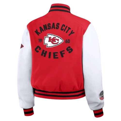 Alternative view of Women’s Kansas City Chiefs Cropped Full Zip Red/White Wool Varsity Jacket