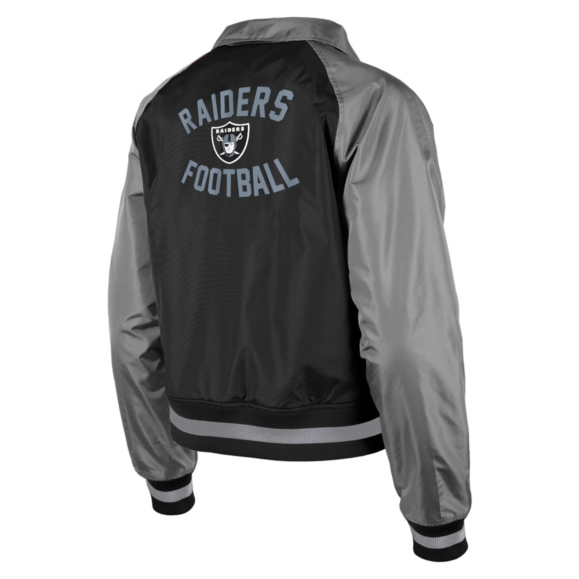 Women's Las Vegas Raiders Coaches Raglan Black/Gray Satin Jacket - Image 3
