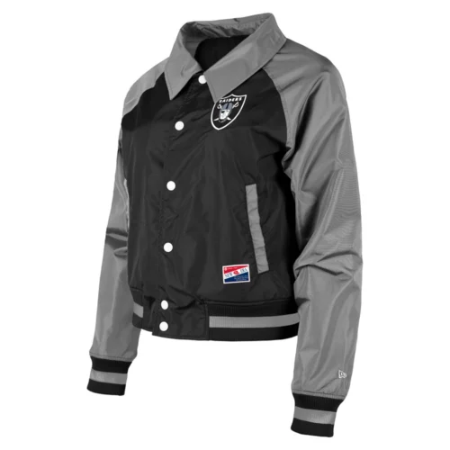 Women's Las Vegas Raiders Coaches Raglan Black/Gray Satin Jacket