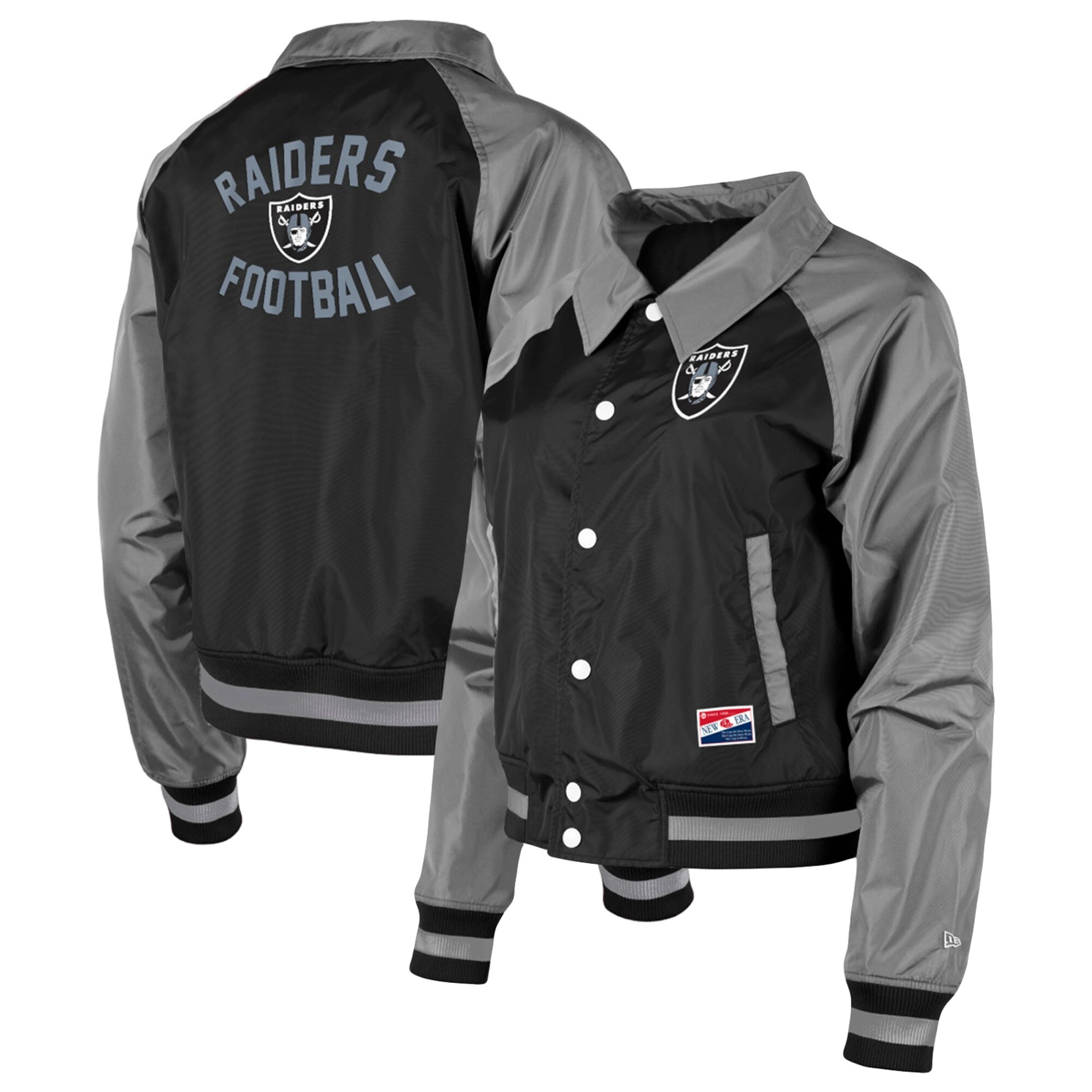 Women's Las Vegas Raiders Coaches Raglan Black/Gray Satin Jacket - Image 2