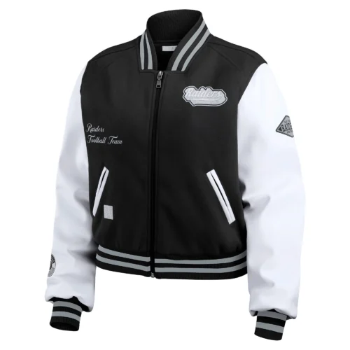 Women’s Las Vegas Raiders Cropped Full Zip Black/White Wool Varsity Jacket