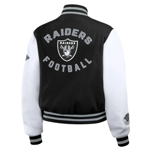 Alternative view of Women’s Las Vegas Raiders Cropped Full Zip Black/White Wool Varsity Jacket