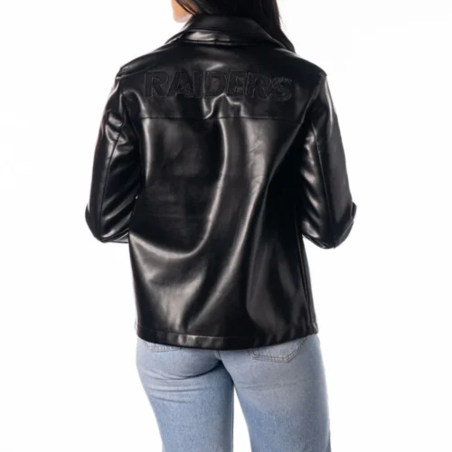Alternative view of Women’s Las Vegas Raiders Moto Full-Zip Black Faux Leather Jacket