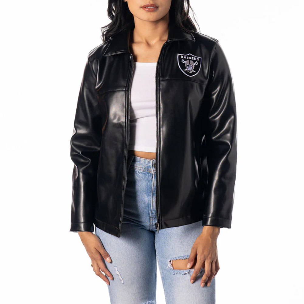 Women’s Las Vegas Raiders Moto Full-Zip Black Faux Leather Jacket