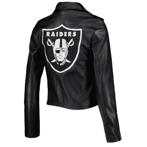 Alternative view of Women’s Las Vegas Raiders Moto Full-Zip Black Leather Jacket