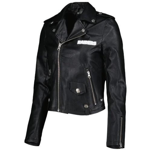 Women’s Las Vegas Raiders Moto Full-Zip Black Leather Jacket
