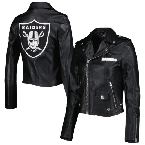 Women’s Las Vegas Raiders Moto Full-Zip Black Leather Jacket - Image 4