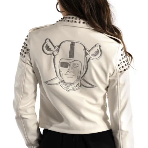 Alternative view of Women’s Las Vegas Raiders Moto Full-Zip White Leather Jacket