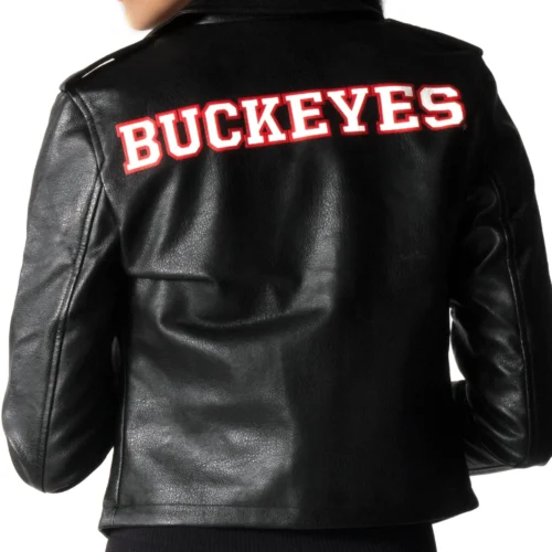 Alternative view of Women’s Ohio State Buckeyes Moto Full-Zip Black Leather Jacket