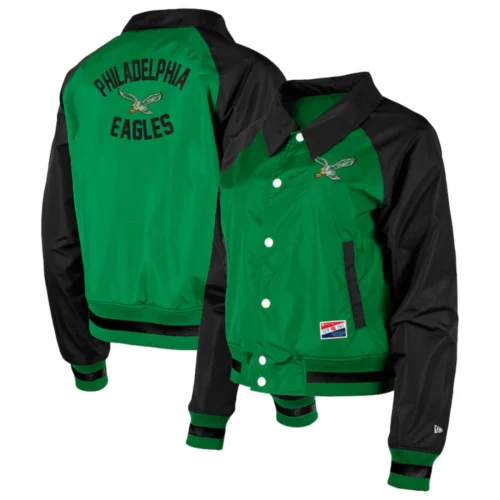 Women's Philadelphia Eagles  Coaches Raglan Green/Black Satin Jacket - Image 3