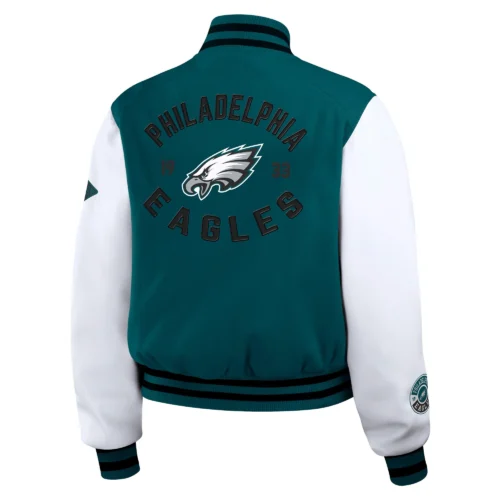 Alternative view of Women’s Philadelphia Eagles Cropped Full Zip Green/White Wool Varsity Jacket