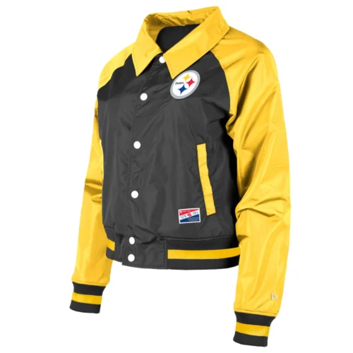 Women's Pittsburgh Steelers Coaches Raglan Black/Yellow Satin Jacket