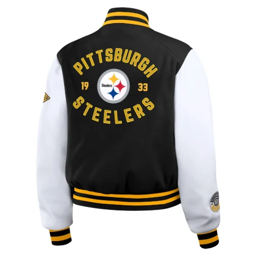 Alternative view of Women’s Pittsburgh Steelers Cropped Full Zip Black/White Wool Varsity Jacket