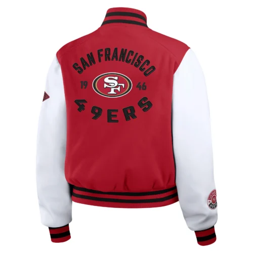 Alternative view of Women’s San Francisco 49ers Cropped Full Zip Red/White Wool Varsity Jacket