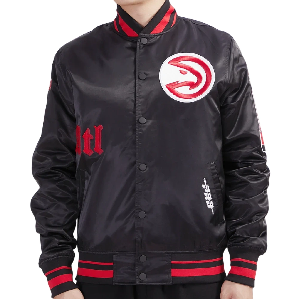 Atlanta Hawks Old English Black Satin Jacket