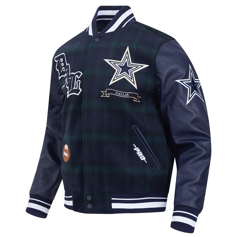 Dallas Cowboys Pro Prep Plaid Wool & Leather Varsity Jacket - Image 3