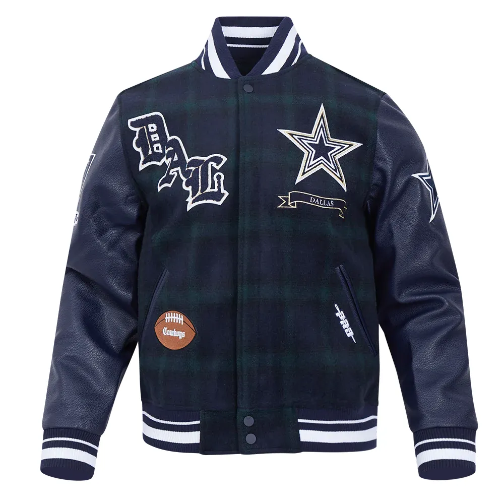 Dallas Cowboys Pro Prep Plaid Wool & Leather Varsity Jacket