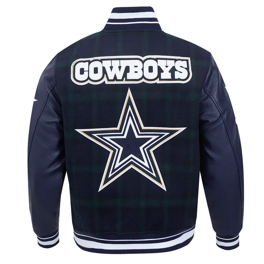 Dallas Cowboys Pro Prep Plaid Wool & Leather Varsity Jacket - Image 4