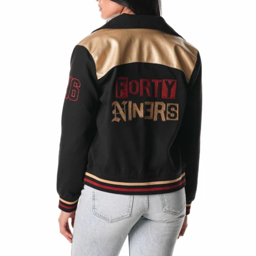 Alternative view of Women's San Francisco 49ers Suede Full-Snap Black Bomber Jacket