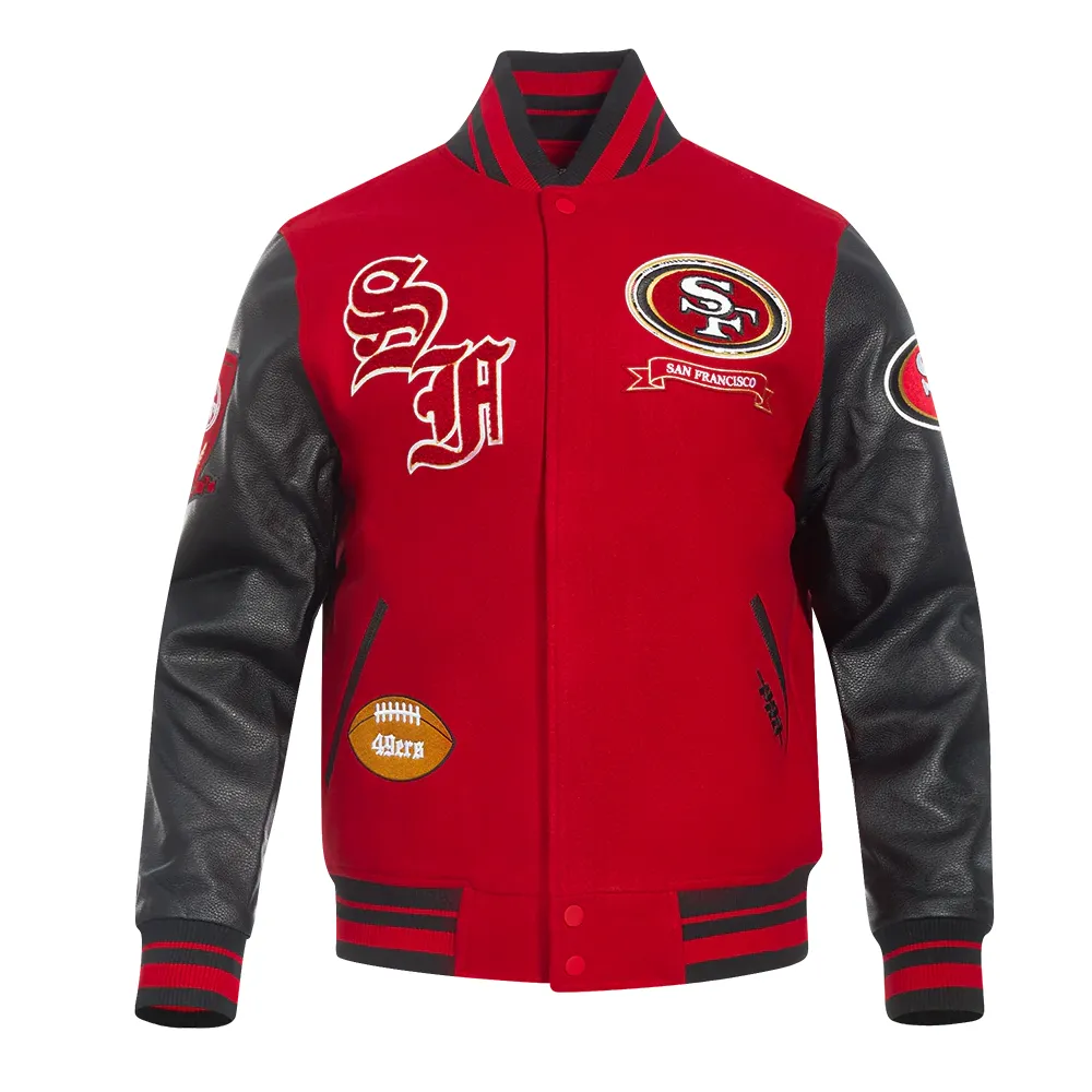 San Francisco 49ers Pro Prep Red & Black Wool & Leather Varsity Jacket