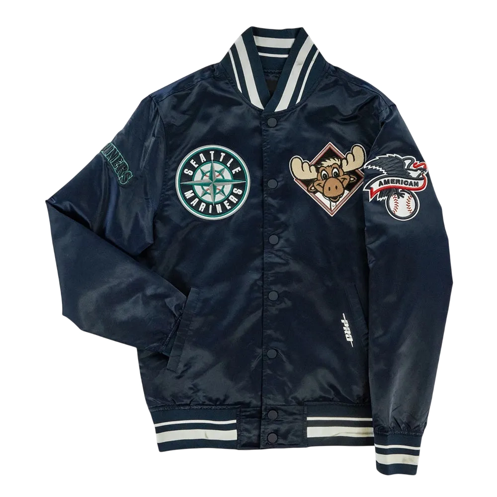 Seattle Mariners Throwback Navy Satin Varsity Jacket