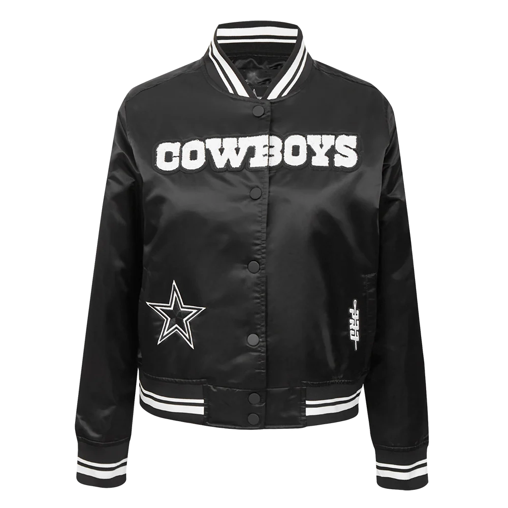 Woman's Dallas Cowboys Pearls Black Satin Varsity Jacket