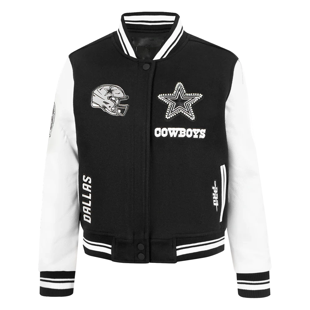Woman's Dallas Cowboys Pearls Black/White Wool & Leather Varsity Jacket