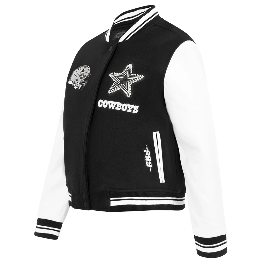 Alternative view of Woman's Dallas Cowboys Pearls Black/White Wool & Leather Varsity Jacket