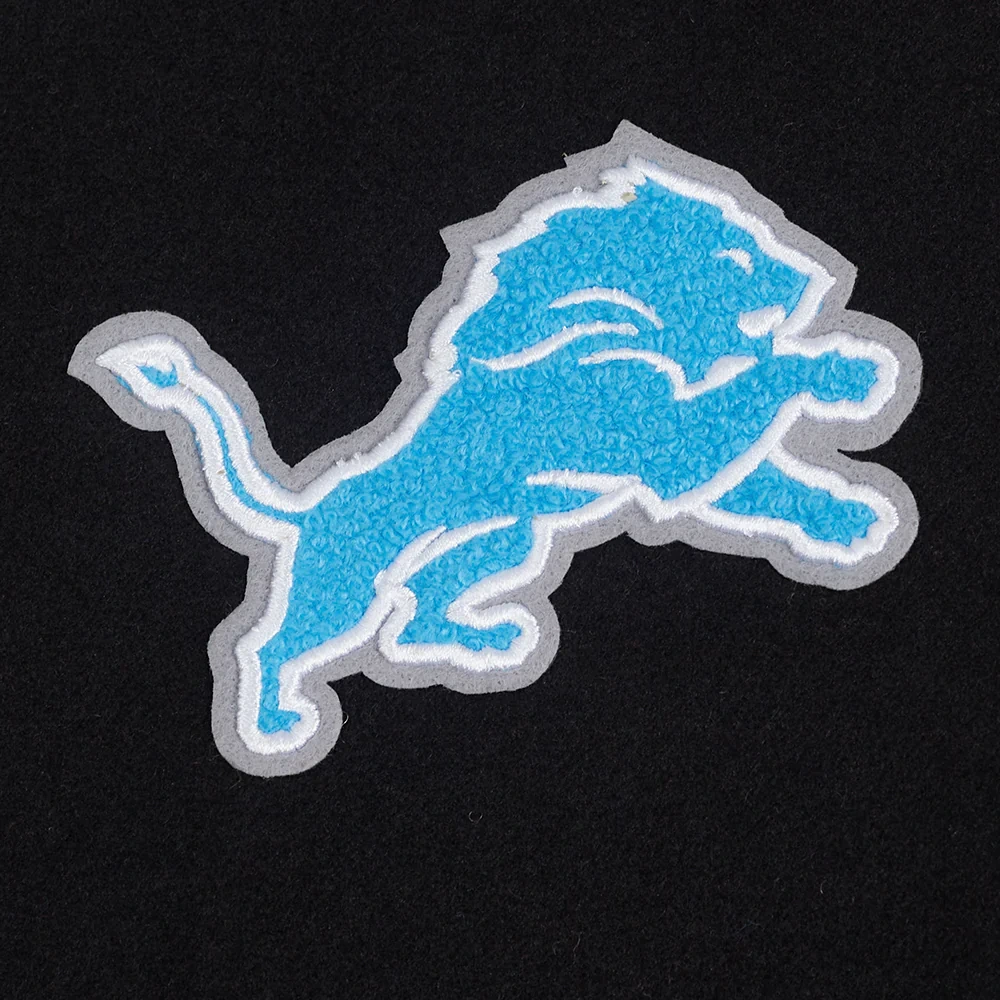 Woman's Detroit Lions Classic Black/White Wool & Leather Varsity Jacket - Image 6