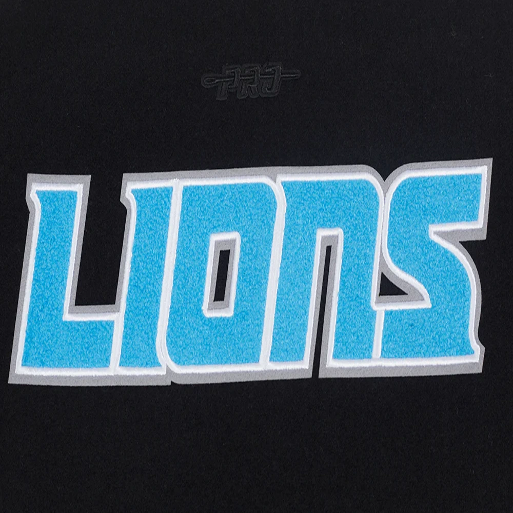 Woman's Detroit Lions Classic Black/White Wool & Leather Varsity Jacket - Image 7