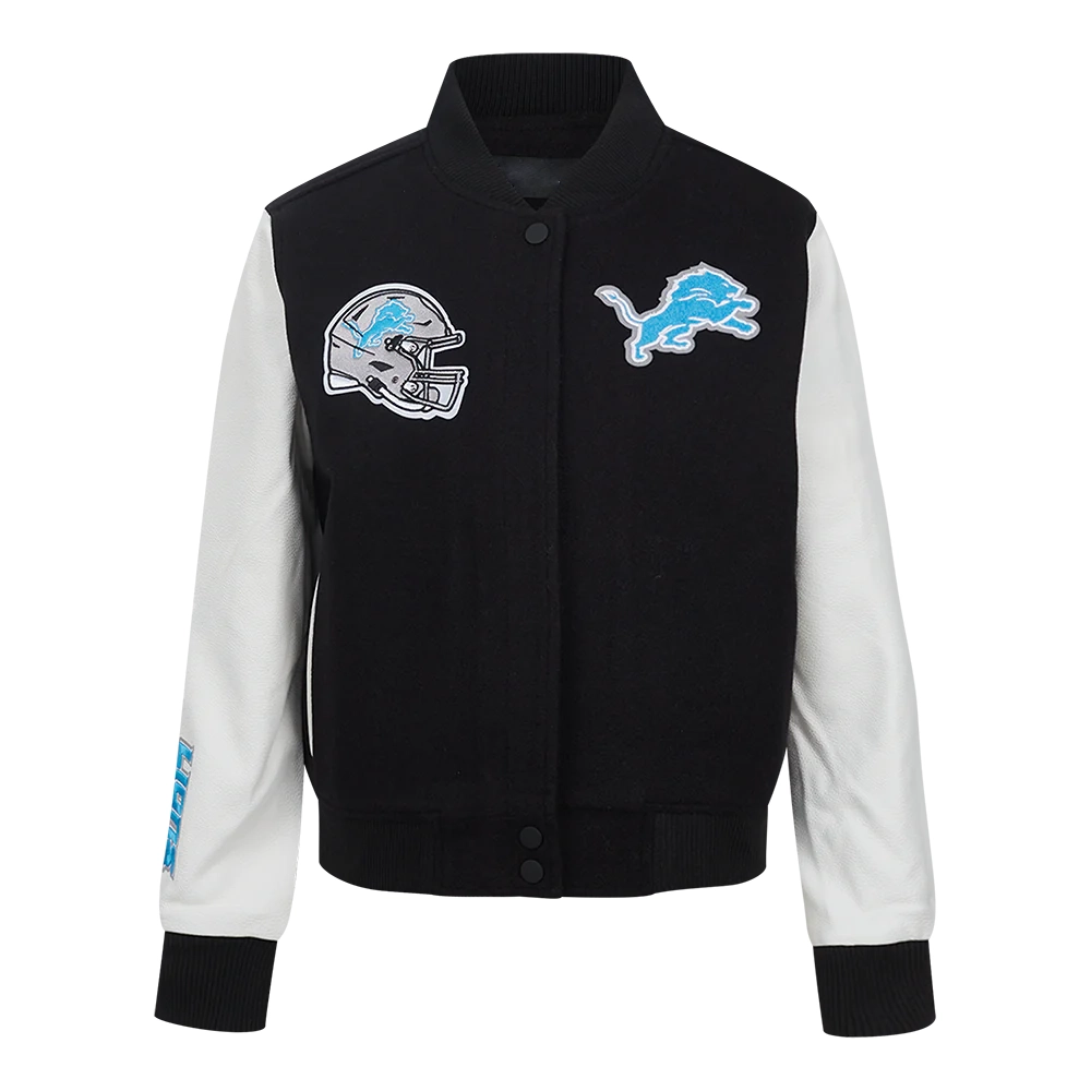 Woman's Detroit Lions Classic Black/White Wool & Leather Varsity Jacket
