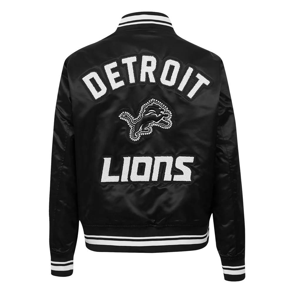 Woman's Detroit Lions Pearls Black Satin Varsity Jacket - Image 4