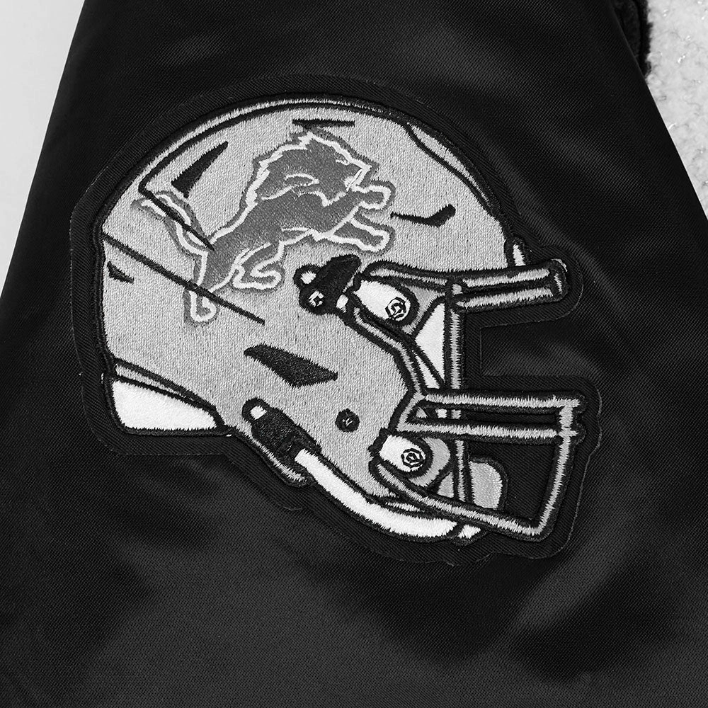 Woman's Detroit Lions Pearls Black Satin Varsity Jacket - Image 7